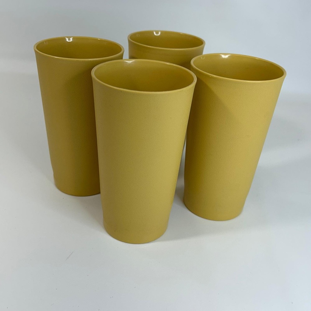 Vintage Tupperware 16oz Tumbler Set 4 Harvest Gold Mustard Yellow 873 USA‎